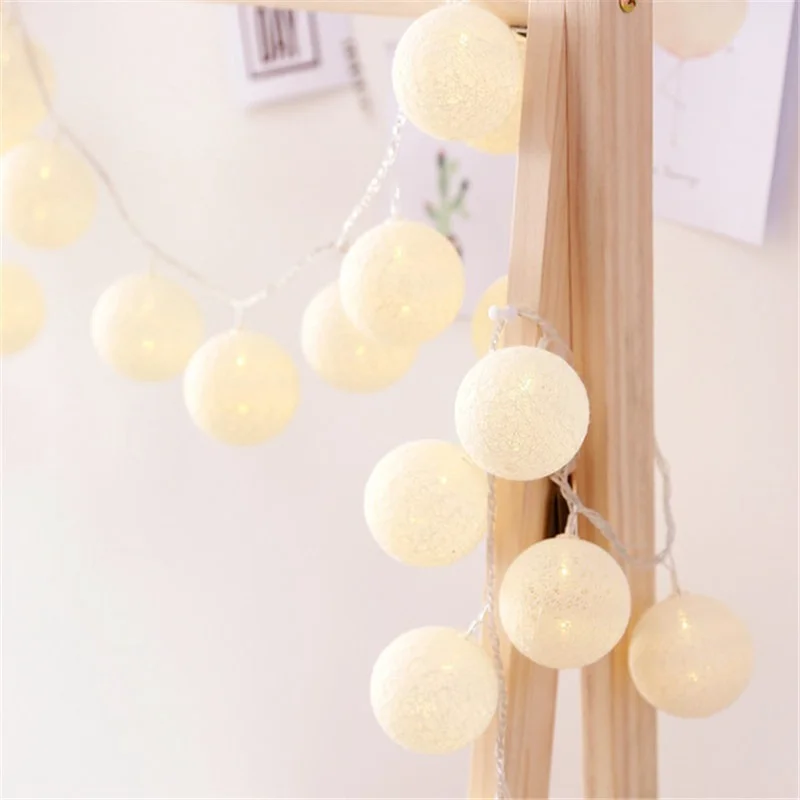 10/20/40 LED Cotton USB Balls String Christmas Fairy Lights Novelty Lamp Chain for Home Outdoor Garland Wedding Party Decoration