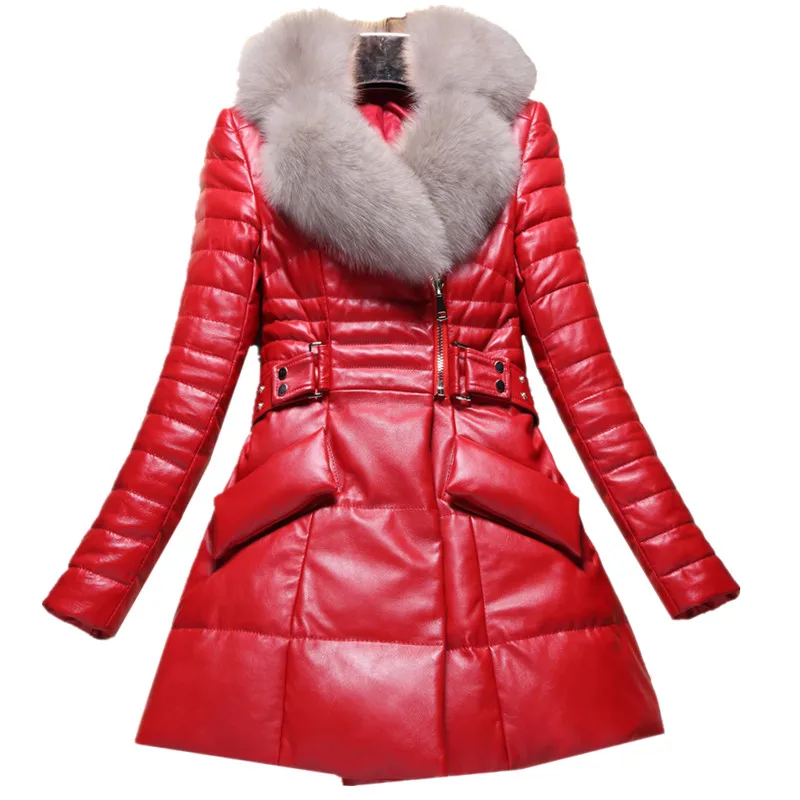 AYUNSUE/пальто из овечьей кожи, женский пуховик с лисьим меховым воротником, зимнее пальто, женская куртка из натуральной кожи, Длинные куртки, Chaqueta Mujer MY