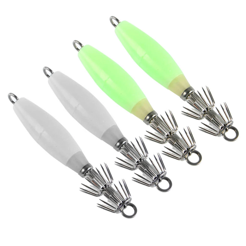4pcs Squid Jigs Fishing Lures Hard Baits Saltwater Bass Jig Hook 2 Colors