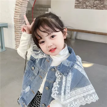 

Korean Baby Girl Clothes Spring Fall Lace Vest Toddler Denim Waistcoat Sexy Single Breasted Outwear Ripped Distressed 1 to 8 yrs