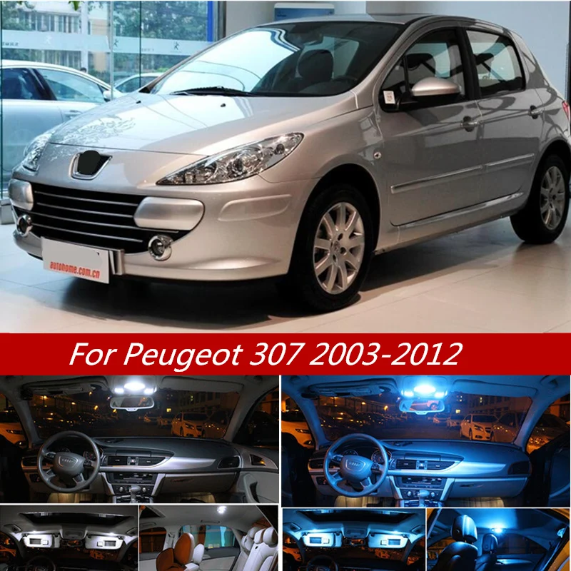 7pcs White Canbus Led Light Car Interior Lights Kit For Peugeot 307 2003 2012 Map Dome Trunk License Plate Light Reading Lamps Retail 11
