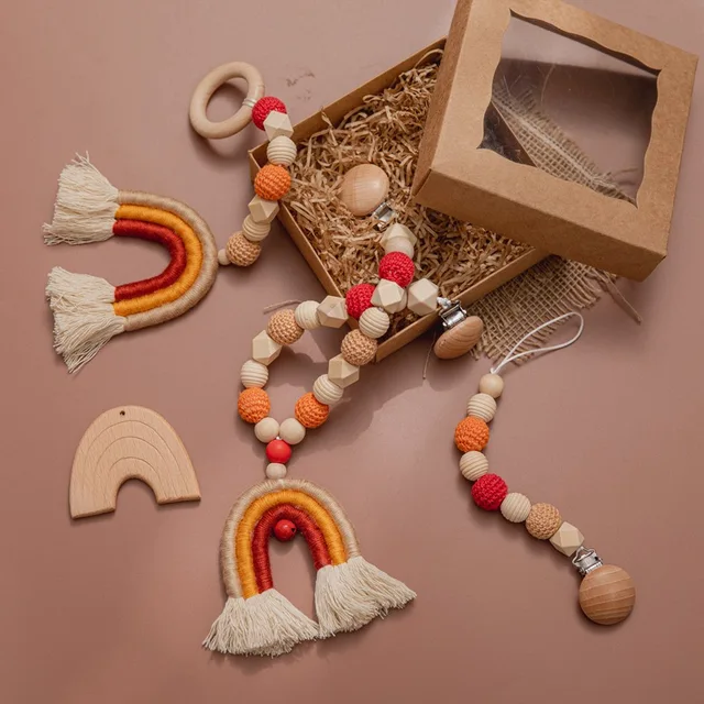 1set Baby Wooden Toys Music Rattle Pram Clip Hanging Baby Toys Mobile Bed Holder Personalised Pacifier Dummy Clip Play Gym Toys 1