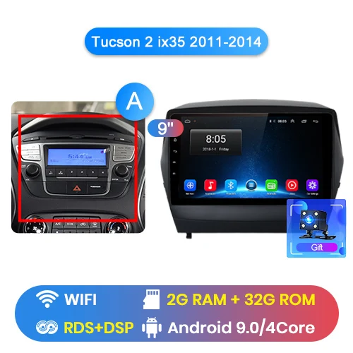 Junsun V1 2G+ 32G Android 9,0 для hyundai Tucson 2 ix35 2011- Автомобильный Радио Мультимедиа Видео плеер навигация gps 2 din dvd - Цвет: WIFI 2-32GB-A