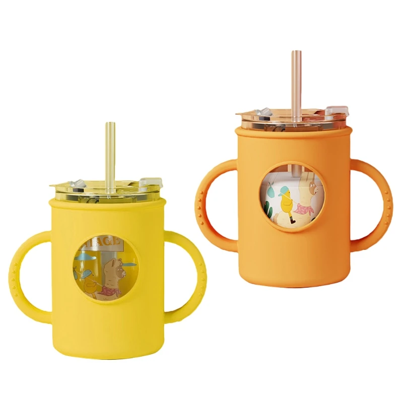 

250ml Baby Glass Straw Bottle with Lid Toddler Learning Drinking Milk Drinkware