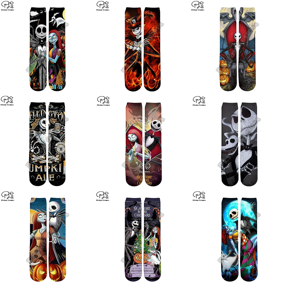 

Halloween Tim Burton Corpse Bride Jack Socks Harajuku 3d skull Print Men Women Funny pumpkin socks summer spring fire Long Sock