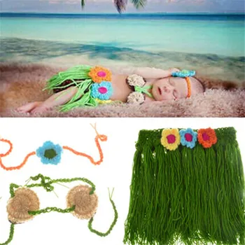 

Summer Hawaii Style Newborn Baby Photography Props 3pcs Knitted Crochet Infant Set Holiday Kids Photo Costume Outfits Clothing