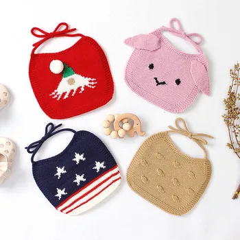 

4pc Baby Bibs Cotton Knitted Infantil Bebes Feeding Towel Bibs Cute Cartoon Newborn Boy Girl Bandana Scarf Cartoon Burp Clothing