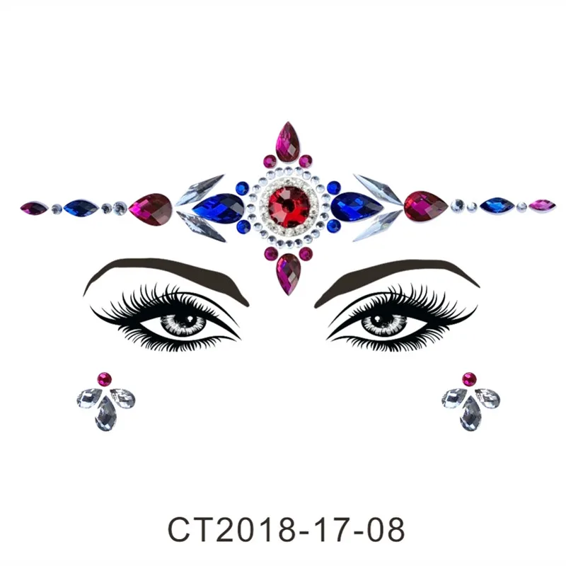 CT1708 Макияж клейкие украшения для лица драгоценные камни временная татуировка украшения для лица праздничные вечерние украшения для боди-арта драгоценные камни стразы флеш-татуировки наклейки - Цвет: CT1708