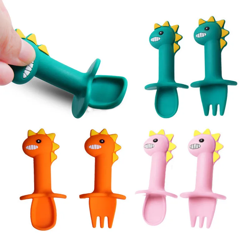 Juego de cuchara para bebé, utensilios auxiliares, cuchara de Gel de silicona para aprender a comer, cuchara suave Flexible de entrenamiento, vajilla para niño