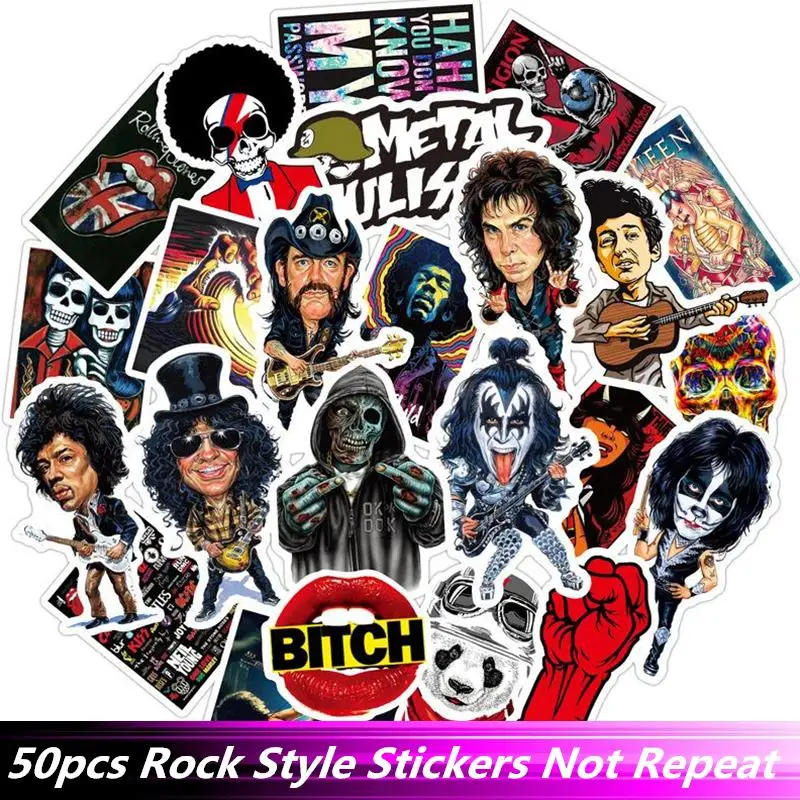 

50pcs/Pack Horror Cool Rock Band Stickers Waterproof Motorcycle Skate Phone Guitar Laptop Motorcycle Suitcase Sticker Pegatinas