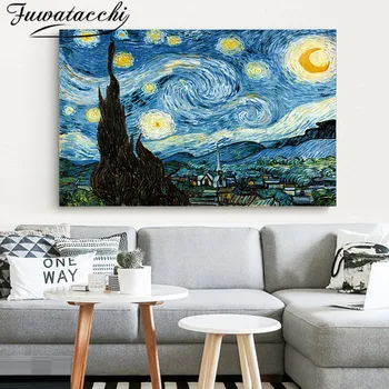 

Fuwatacchi Village Starry Night by Van Gogh Famous Artist Art Prints and Poster Wall Picture Canvas Oil Painting Home Wall Decor