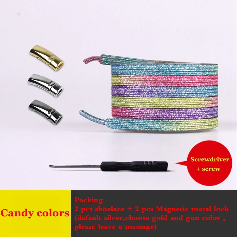 Candy colors Эластичные шнурки, магнитная металлическая пряжка, 1 секундная быстрая шнуровка, унисекс, без галстука, шнурки, подходят для всех видов обуви, шнурки для отдыха - Цвет: Candy colors