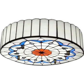 

Classical Tiffany Round Colored Glass Bedroom Lamp LED Northern European Ceiling Lamp Creative Mediterranean Glass Lamp
