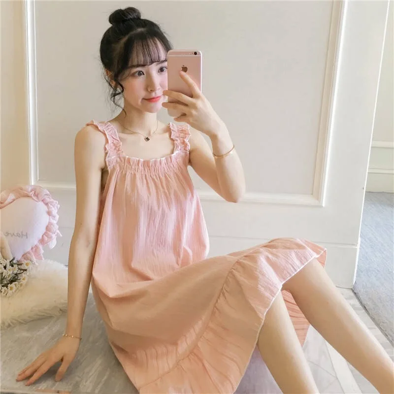 

2020 Summer Women Nightgowns Sleeveless Sleepwear Cute Sleep Shirt Printed Night Dress