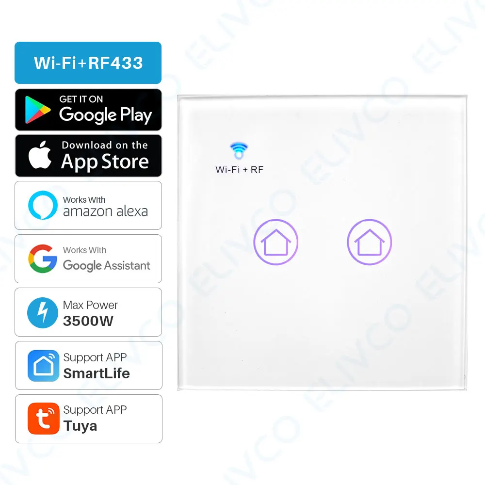 WiFi умный настенный светильник переключатель 2 банды нейтральный провод