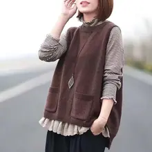 Литературный осенний и зимний Повседневный свободный большой размер Круглый вырез пуловер сплошной цвет вязаный свитер