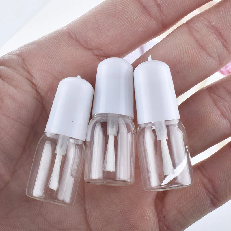 Refillable nail bottle 50pcs/lot 3ml empty nail polish glass bottles with white black lid small glass container with brush cap