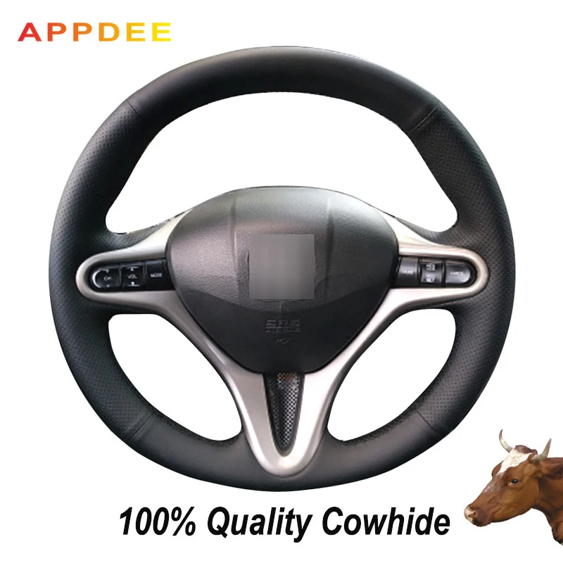 APPDEE черная натуральная кожа чехол рулевого колеса автомобиля для Honda Civic 8 2006 2007