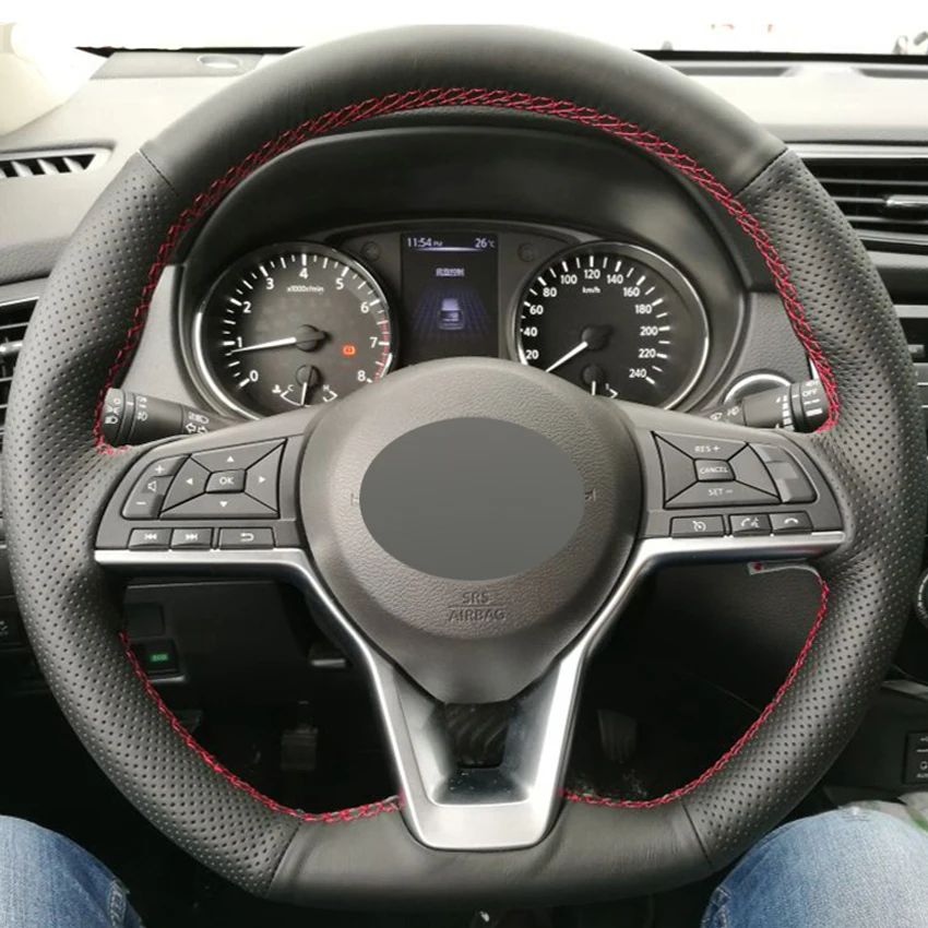 Черная накладка на руль из искусственной кожи для Nissan X Trail Qashqai 2017 2019 Rogue (Sport) Kicks
