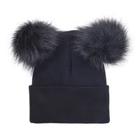Winter Knit Beanie Hat Double Pom Pom Warm Cap for Girls Cap Ski Hat Women Pom Pom Hat Caps Female Cotton Skullies 1