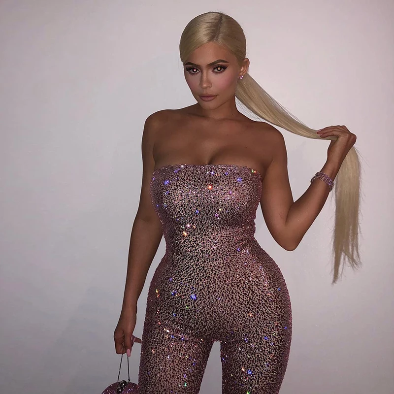 Tobinoone комбинезон с блестками на день рождения без бретелек Kylie Jenner's 21 день рождения сексуальный комбинезон Клубная одежда Вечерние наряды для женщин