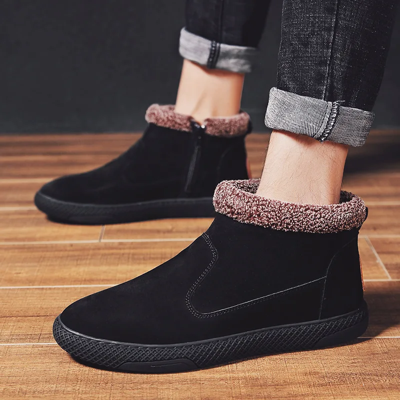 

Versatile Korean Style Martin Boots Men's Autumn & Winter Fashion Leather Short Boots plus Velvet Warm England Retro Hight-top B
