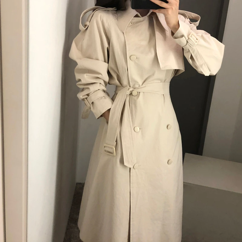 TWOTWINSTYLE Корейская ветровка для женщин воротник с лацканами длинный рукав Женский Тренч высокого пояса Осенняя мода Новинка