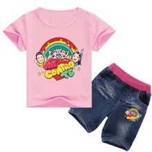 От 2 до 16 лет, модная детская летняя одежда для маленьких мальчиков, футболка с рисунком+ джинсовые шорты, комплект из 2 предметов, одежда для маленьких девочек