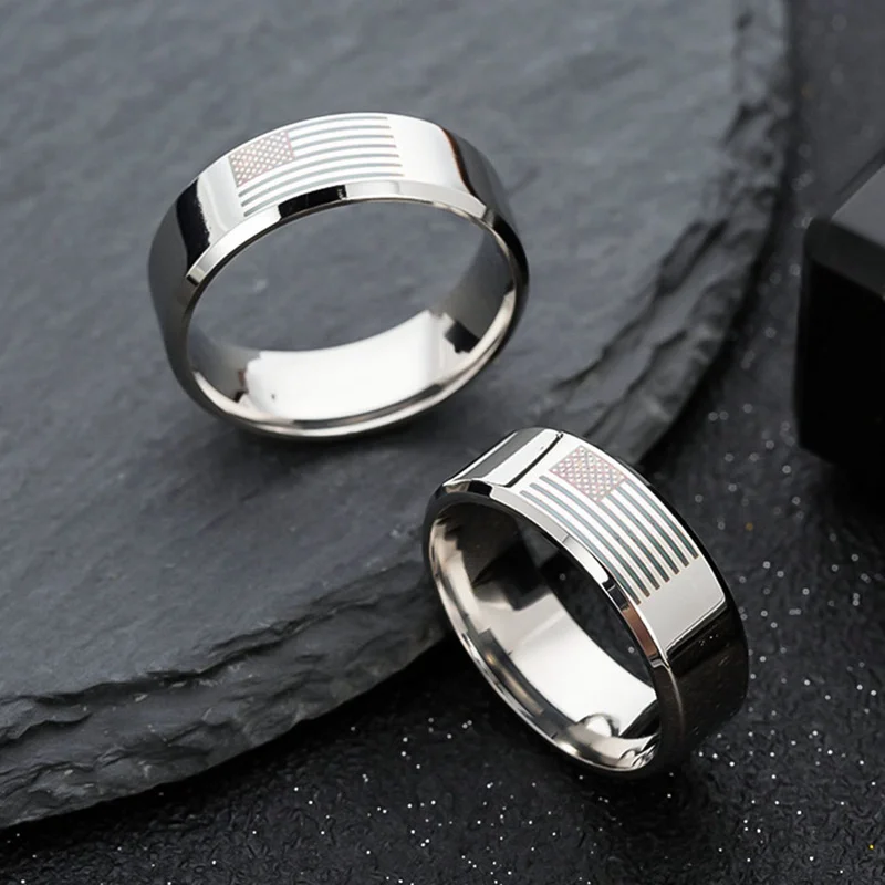 Мужское кольцо с американским флагом из нержавеющей стали | Украшения и