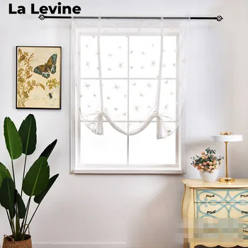 

Roman Window Curtain Lace Jacquard Valance Lace Hem Translucent Drawstring Short Curtain Home Kitchen Bedroom Decor European