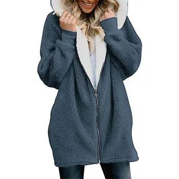 

Hooded Parkas Fleece Fluffy Zipper Warm Padded Jacket Women Casual Solid Winter Coat Plus Size 5XL Female Cozy Oversized Outwear