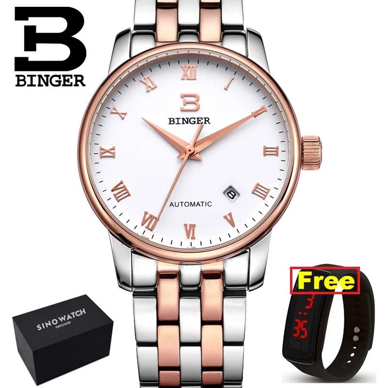 Швейцарский Топ бренд Бингер SAPHIRE часы мужские роскошные брендовые деловые механические наручные часы Авто Дата мужские часы B-5005-8 - Цвет: S-Cgold white-RN