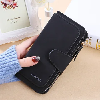 

Long Blocking With Zipper Practical Folding Retro PU Leather Frosted Multiple Slots Money Women Wallet Key Card Holder Purse