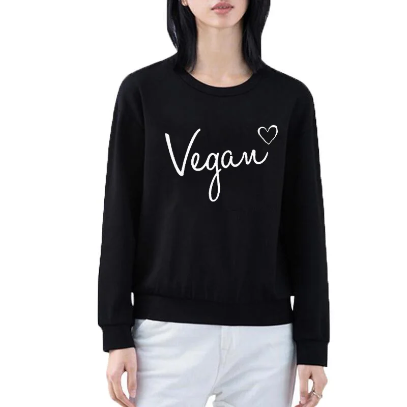 

Casaul Long Sleeve O-Neck Hoodies Black White Pullover Streetwear Clothing Vegan Heart Bella Women Sweatshirt