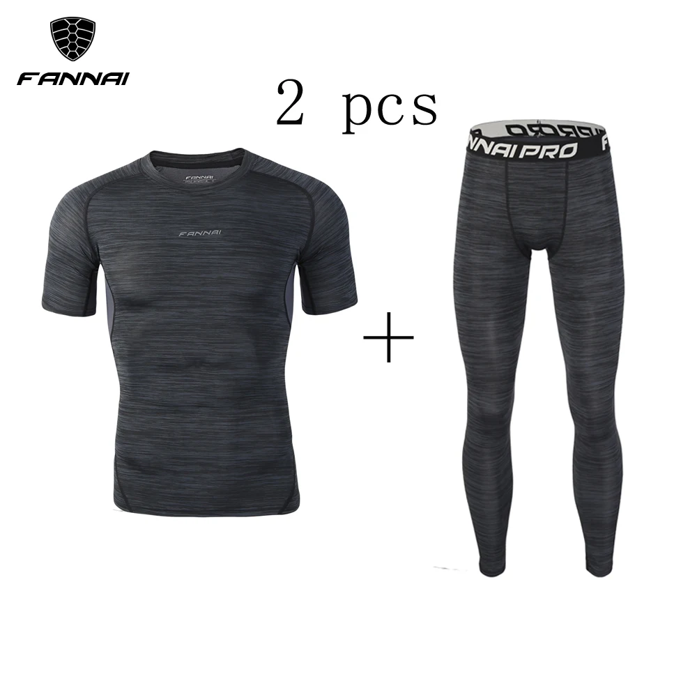 

Mens 2 Pcs Compression Running Sets Shirts Basketball Jersey Jogging Football Soccer Training Short Skinny Tights Leggings