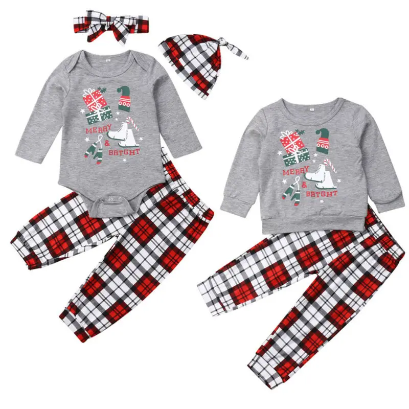 New Toddler Baby Girl Boy Christmas Clothes Romper Top T-Shirt Pants Outfit