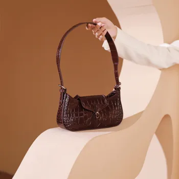 

Niche French Wide Shoulder Strap Crocodile Pattern Underarm Bag 2020 New Fashion Single Shoulder Baguette Bag A882