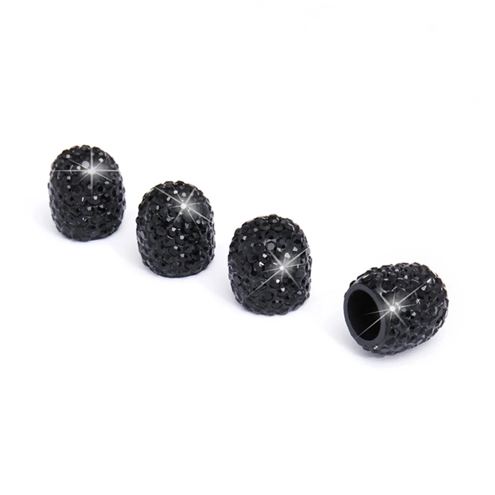 4pcs/set Multi-colors Auto Car Tire Hat Cap Air Sealing crystal Diamond Universal Valve Core - Цвет: Черный