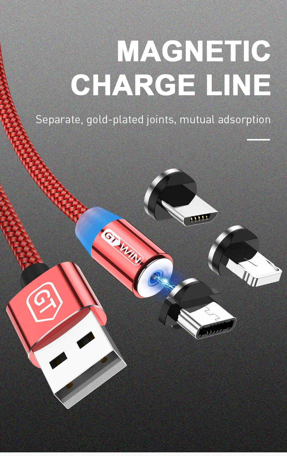 GTWIN Магнитный зарядный кабель Micro USB кабель для быстрой зарядки типа C Магнитный кабель для быстрой зарядки 3,0 для iPhone кабель USB провод шнур