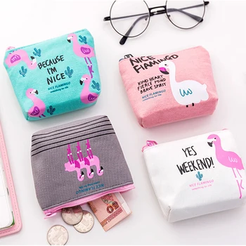 

1PCS 12*10cm Cartoon Flamingos Coin Purse For Holder Cash Zipper Wallet Bag Women Gift Canvas Card