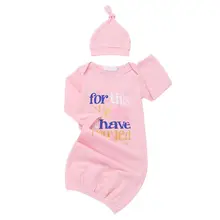 Осенний Детский комбинезон с длинными рукавами, хлопковая одежда для сна с буквенным принтом+ повязка на голову, комплект спального мешка для новорожденных