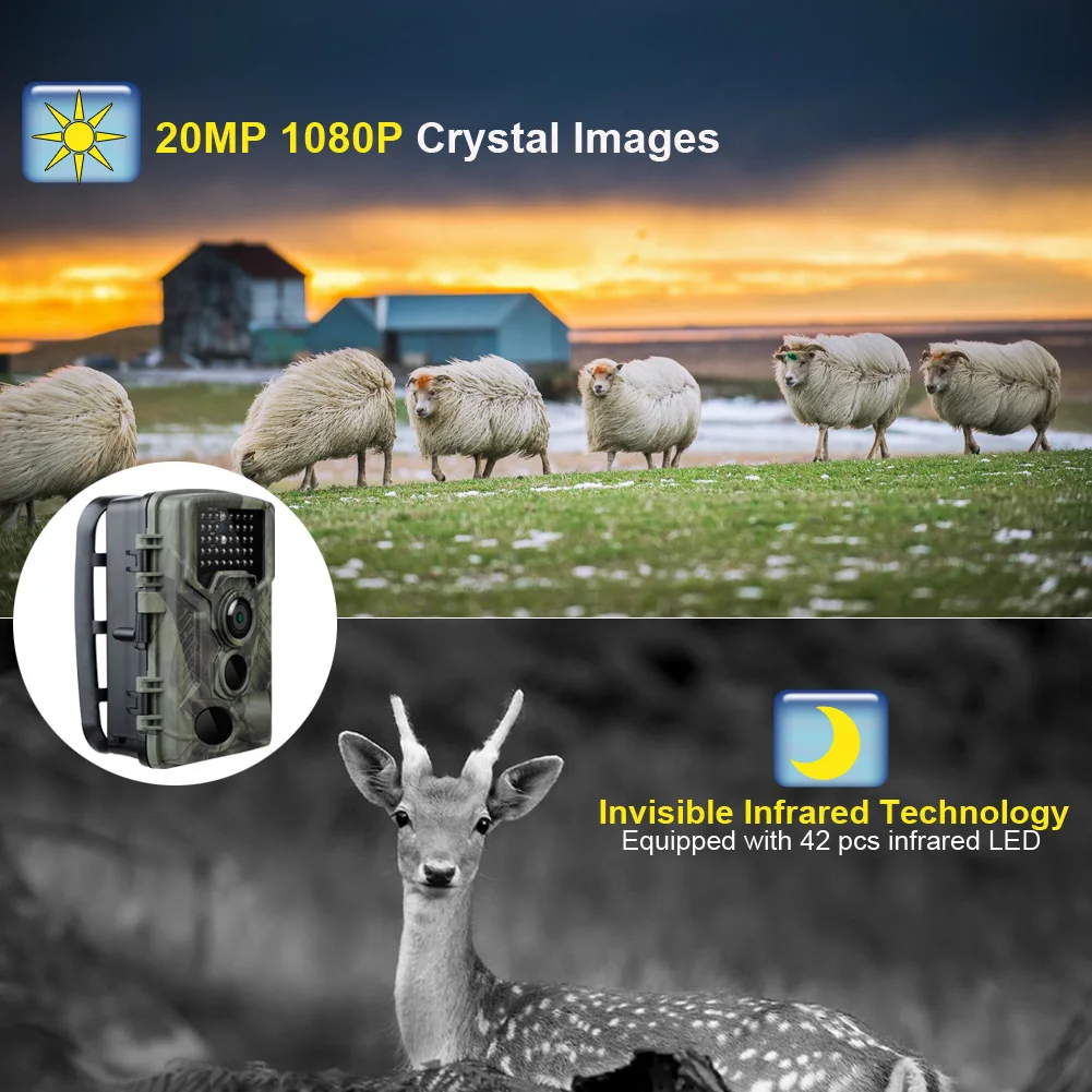 Охотничья видеокамера 20MP 1080p Trail камера для домашней безопасности 0,3 s триггер время дикой природы скрытая фото ловушка HC800A наблюдения