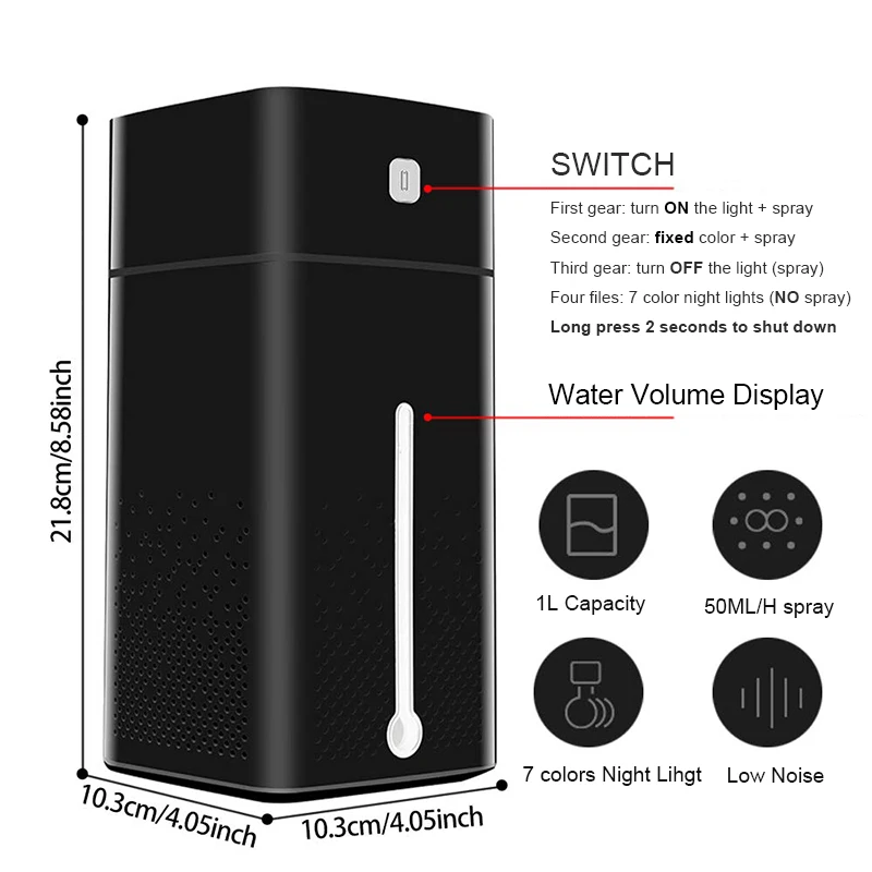 Ультразвуковой увлажнитель воздуха диффузор бесшумный 7 цветов ночник