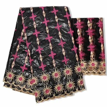 

African bazin riche fabric with beads Latest fashion embroidery bazin lace fabric with net lace 7 yards KY051602