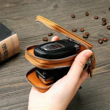 Retro multi-function household key bag men and women leather car key ring ring box female key wallet