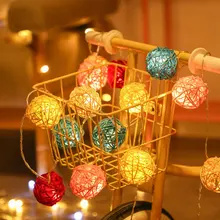 

2.5M Rattan Balls LED Lights String Battery Christmas Garland Holiday Lighting Light For Home New Year Party Room Decoration