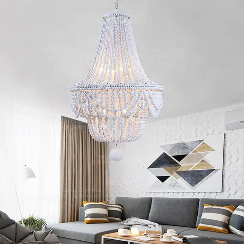 Деревянная люстра, Современная/белая/бисерная люстра, лампы для гостиной/спальни/столовой/кухни, французские подвесные светильники