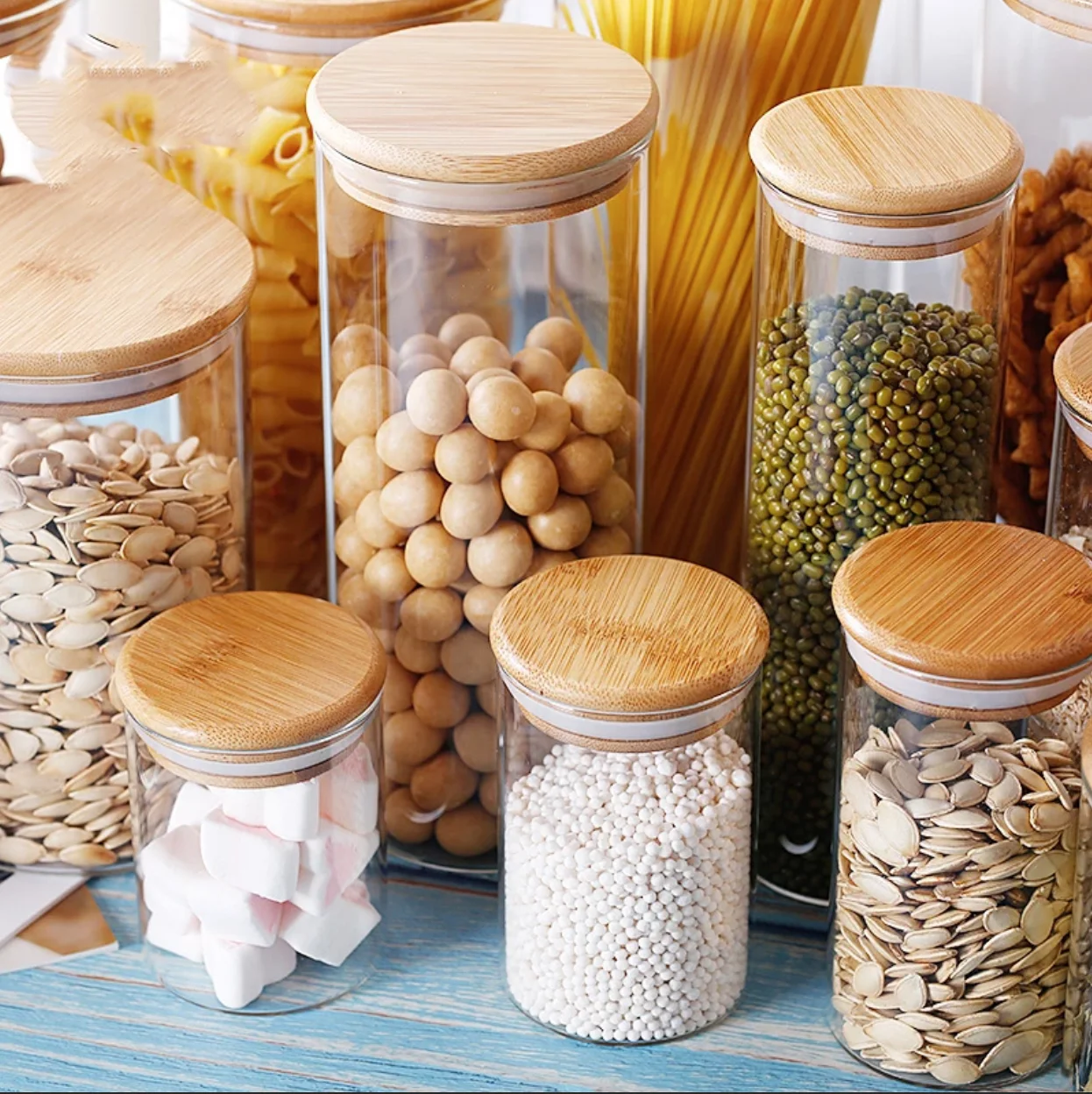 Ochine Glass Food Storage Containers with Lids - Kitchen Canisters - Candy,  Cookie, Rice and Spice Jars - Sugar or Flour Container - Big and Small