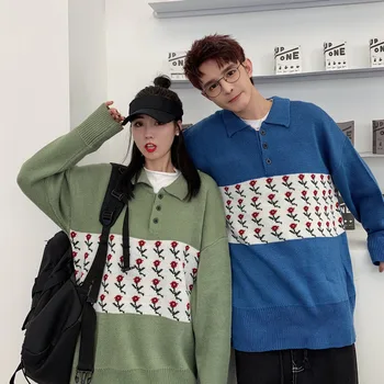 

Winter Sweater Men Warm Fashion Flower Embroidery Casual Knit Sweater Man Loose Long-sleeved Pullover Male Clothes S-2XL