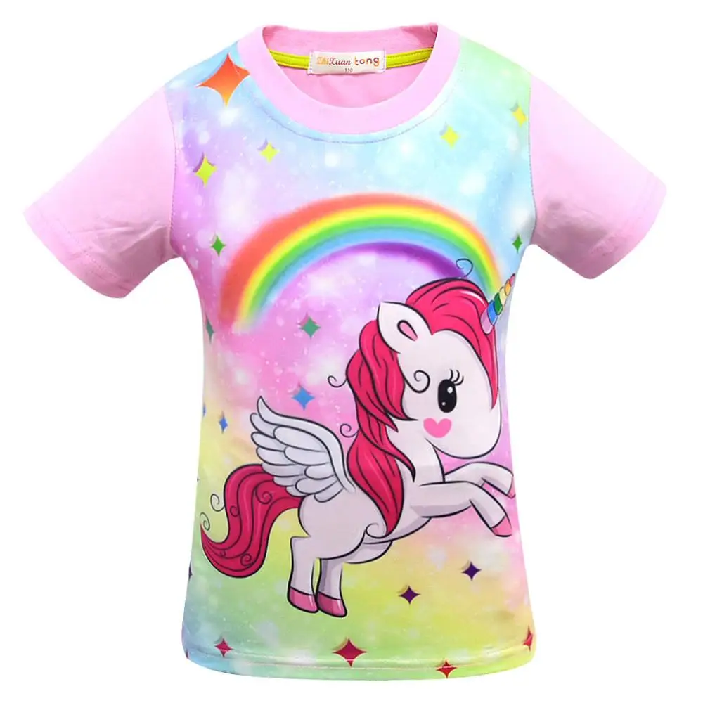 Футболка с единорогом для маленьких девочек летняя футболка Enfant Fille Camiseta Unicornio